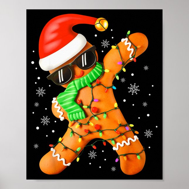 Funny Christmas Boys Kids Dabbing Gingerbread Xmas Poster (Front)