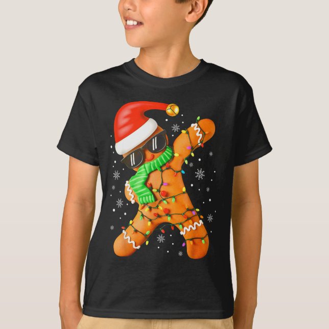 Funny Christmas Boys Kids Dabbing Gingerbread Xmas T-Shirt (Front)
