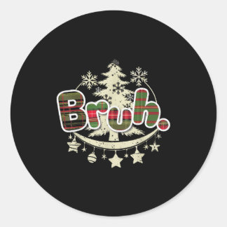 Funny Christmas Bruh Xmas Pyjamas Red Plaid Men Wo Classic Round Sticker