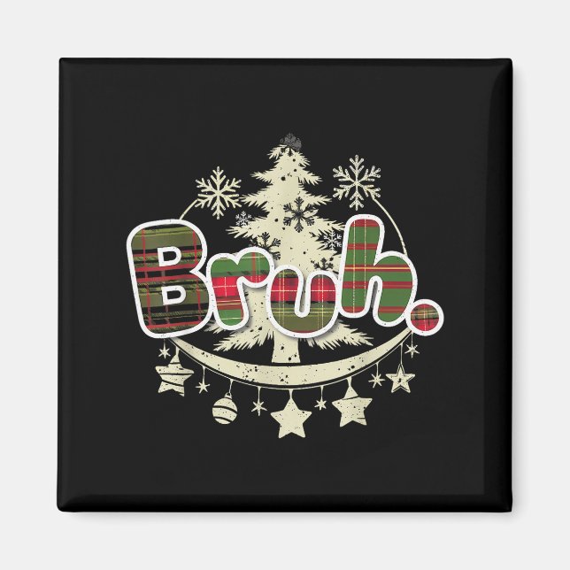 Funny Christmas Bruh Xmas Pyjamas Red Plaid Men Wo Magnet (Front)