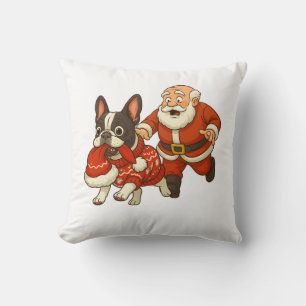 Funny Christmas Bulldog Steals Santa’s Hat Cushion