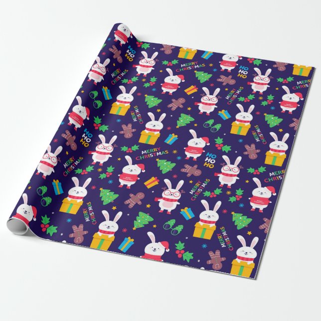 Funny Christmas Bunnies Wrapping Paper (Unrolled)