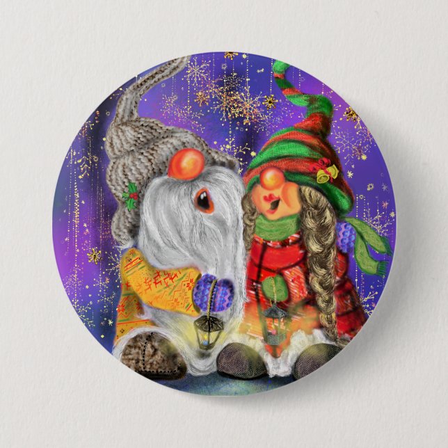 Funny Christmas Button Gift Happy Gnomes Singing (Front)