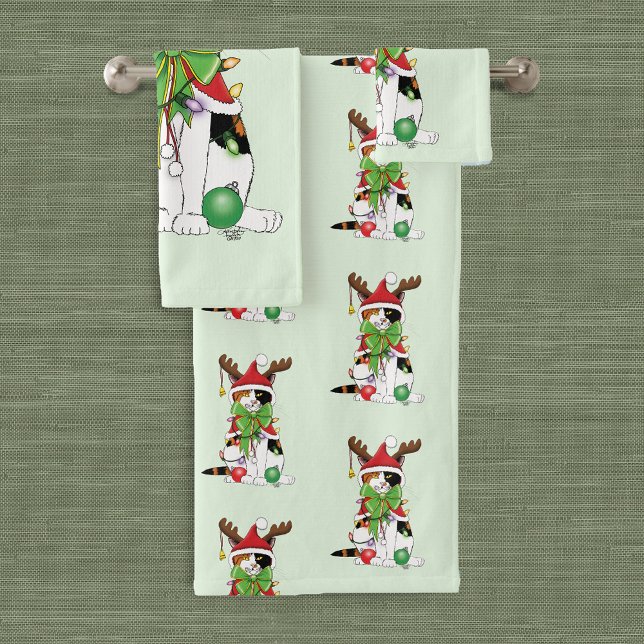 Funny Christmas Calico Cat Bath Towel Set (Creator Uploaded)