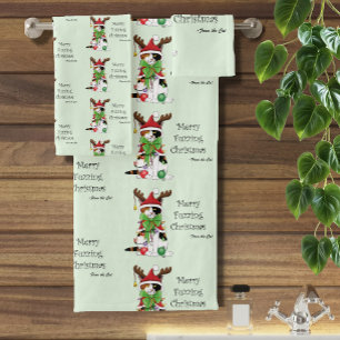 Funny Christmas Calico Cat Bath Towel Set