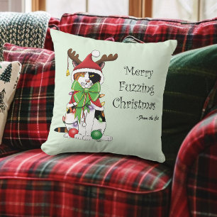 Funny Christmas Calico Cat Cushion