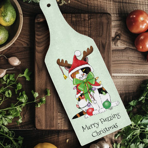 Funny Christmas Calico Cat Cutting Board