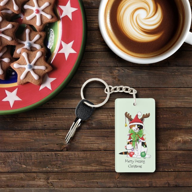 Funny Christmas Calico Cat Key Ring (Creator Uploaded)