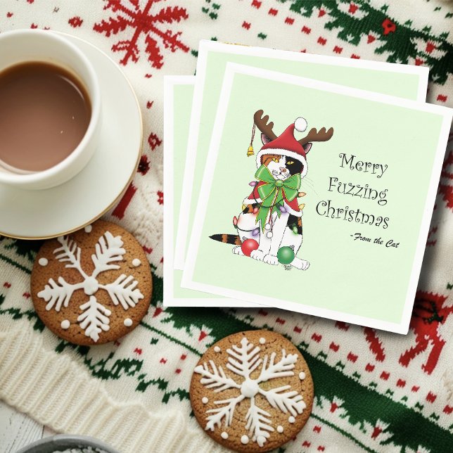Funny Christmas Calico Cat Napkin (Creator Uploaded)