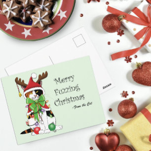 Funny Christmas Calico Cat Postcard