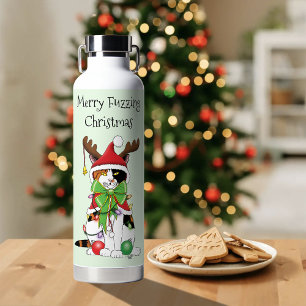 Funny Christmas Calico Cat Water Bottle