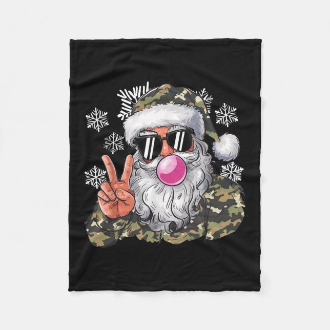 Funny Christmas Camouflage Camo Santa Hello Huntin Fleece Blanket (Front)