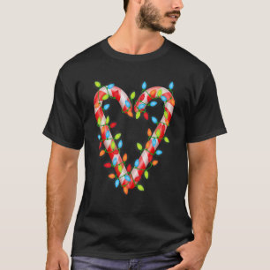 Funny Christmas Candy Cane Heart Xmas Lights Match T-Shirt
