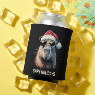 Funny Christmas Capy Holidays Xmas Capybara Can Cooler