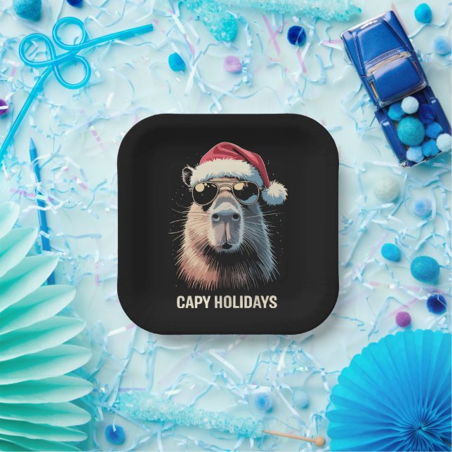 Funny Christmas Capy Holidays Xmas Capybara  Paper Plate (Party)