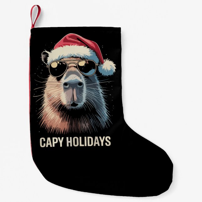Funny Christmas Capy Holidays Xmas Capybara  Small Christmas Stocking (Front)