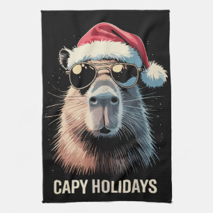 Funny Christmas Capy Holidays Xmas Capybara Tea Towel