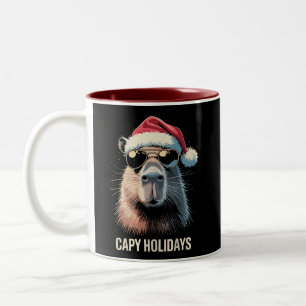 Funny Christmas Capy Holidays Xmas Capybara Two-Tone Coffee Mug