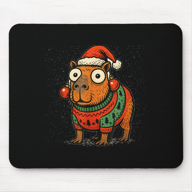 Funny Christmas Capybara With Santa Hat &amp; Swea Mouse Pad (Front)
