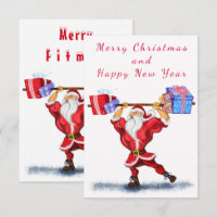 Funny Christmas Card Bodybuilder Santa with Gifts