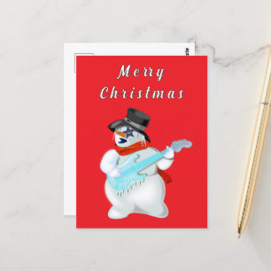 Funny Christmas Card Musical Snowman Guitar Player