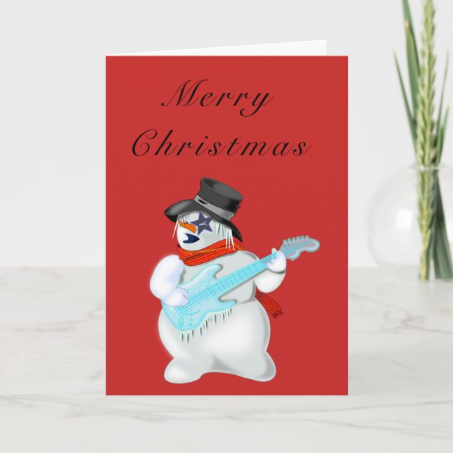 Funny Christmas Card Rock Music Guitarist Snowman (Front)