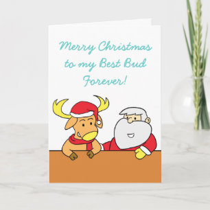 Funny Christmas Card with Reindeer and Santa