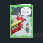 Funny Christmas Cards: Hard of Hearing Holiday Card<br><div class="desc">A cartoon Christmas greeting card with a cartoon of Santa talking with an Elf about some additions made to the sleigh and what he thinks about it. The inside of the card has a simple “Happy Holidays” message.</div>