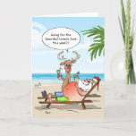 Funny Christmas Cards | Santa Holiday Warm Wishes<br><div class="desc">Love to spread laughter and cheer during the holidays? Here are funny Christmas cards that you can personalise with your own custom quote bubble text and inside message! The fun design by Raphaela Wilson depicts Santa Clause and Rudolph the red nosed reindeer on a tropical beach, relaxing and holding some...</div>