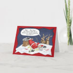 Funny Christmas Cards: Stealth Objective Holiday Card<br><div class="desc">A cartoon Christmas greeting card with a cartoon of Santa not taking the evening serious enough…at least not serious enough for his team. The inside of the card simply says “Happy Holiday’s”.</div>