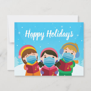 Funny Christmas Carolers in Face Mask Holiday Card