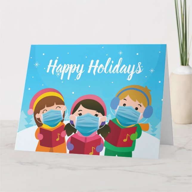 Funny Christmas Carolers in Face Mask Holiday Card (Front)