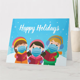 Funny Christmas Carolers in Face Mask Holiday Card
