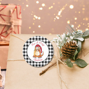 Funny Christmas Cartoon Cat Santa Hat Holiday Classic Round Sticker