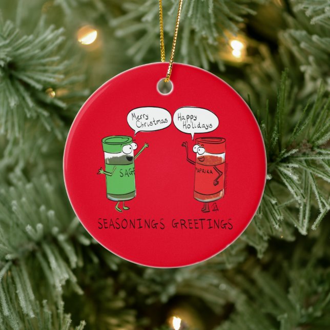 Funny Christmas Cartoon Cooking Spices Ceramic Ornament (Tree)