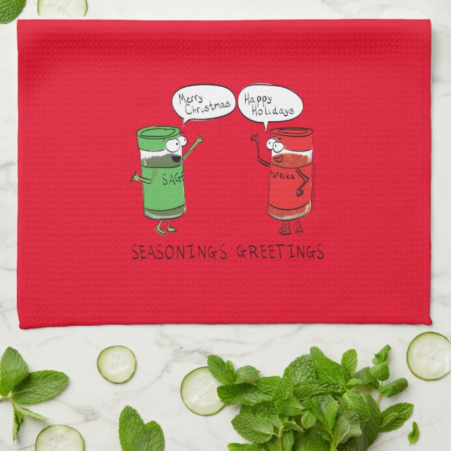 Funny Christmas Cartoon Cooking Spices Tea Towel (Folded)