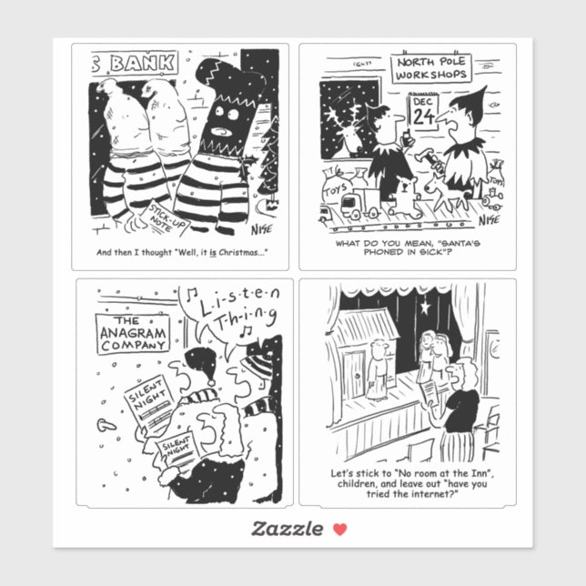 Funny Christmas cartoon jokes as stickers (Sheet)