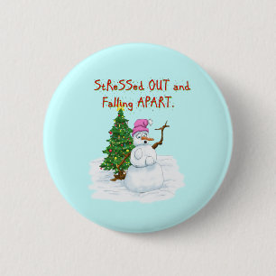 Funny Christmas cartoon of lady snowman 6 Cm Round Badge