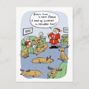 Funny Christmas Cartoon Reindeer Hair and Fleece Holiday Postcard