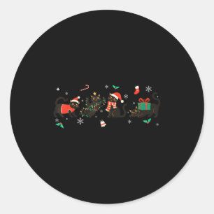 Funny Christmas Cat Black Cat Xmas Light Pajama Me Classic Round Sticker
