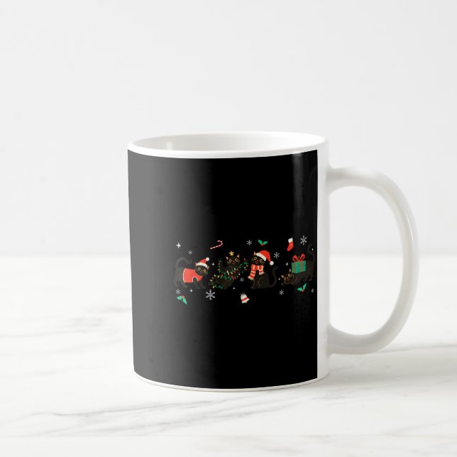 Funny Christmas Cat Black Cat Xmas Light Pajama Me Coffee Mug (Right)