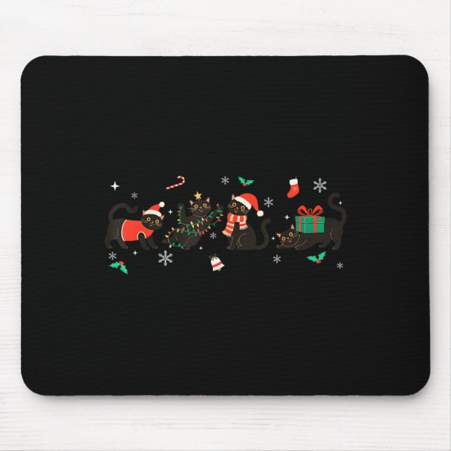 Funny Christmas Cat Black Cat Xmas Light Pajama Me Mouse Pad (Front)