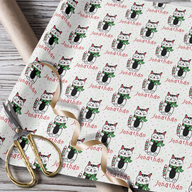 Funny Christmas Cat Cartoon Personalised Child  Wrapping Paper (Creator Uploaded)
