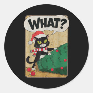 Funny Christmas Cat Christmas Tree Meowy Christmas Classic Round Sticker
