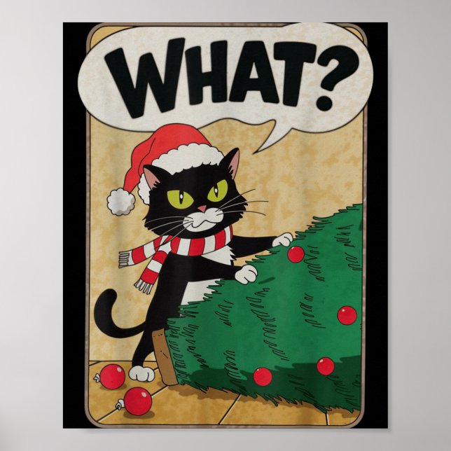 Funny Christmas Cat Christmas Tree Meowy Christmas Poster (Front)