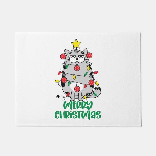 Funny Christmas Cat Closeup Doormat (Front)