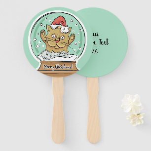 Funny Christmas Cat custom text hand fan set