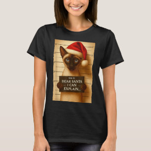 Funny Christmas Cat- Cute Siamese Santa Hat Tee 