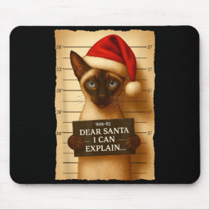 Funny Christmas Cat- Cute Siamese Santa Hat Tee  Mouse Pad