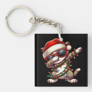 Funny Christmas Cat Dabbing Cute Meowy Xmas Key Ring
